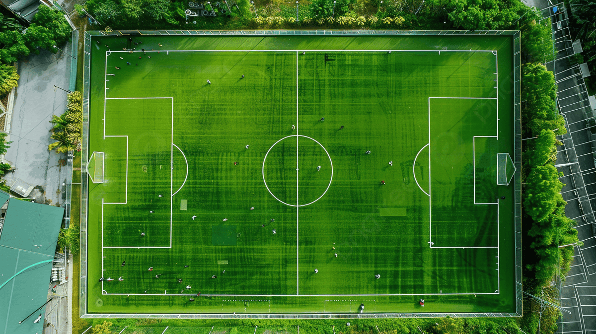 Aerial view of a soccer court